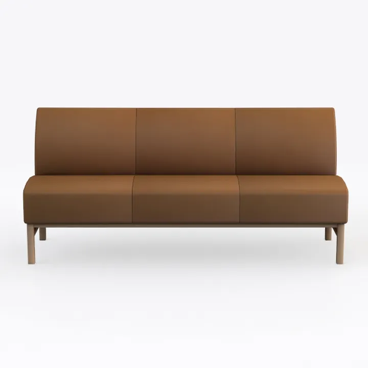 Minimalist Brown Leather Wooden Frame Three Seat Sofa 3D Model