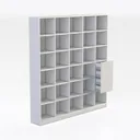 Minimalist White Solid Wood Bookshelf with Side Drawers 3D Model Right 45 Degree View