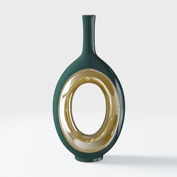 Modern Dark Green Gold Ceramic Hollow Decorative Vase 3D Model