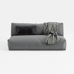 Minimalist Fabric Loveseat Sofa with Geometric Pattern and Throw Pillow 3D Model