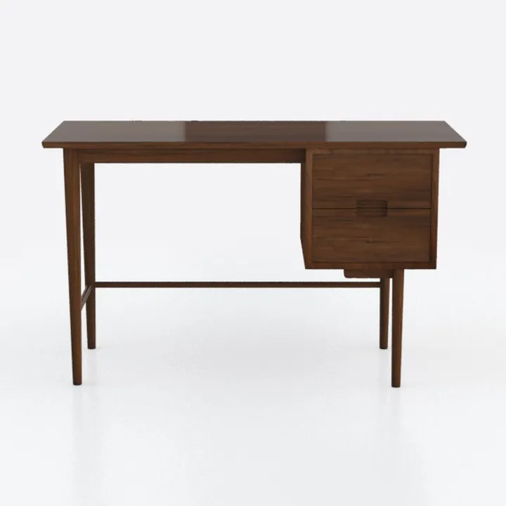 Mid-Century Solid Walnut Wood Office Desk With Drawers 3D Model