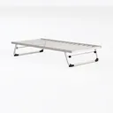 Minimalist White Metal Bench Open Frame 3D Model Left 45 Degree View