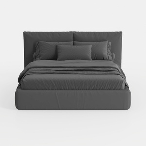 Minimalist Dark Gray Fabric Upholstered Platform Bed 3D Model
