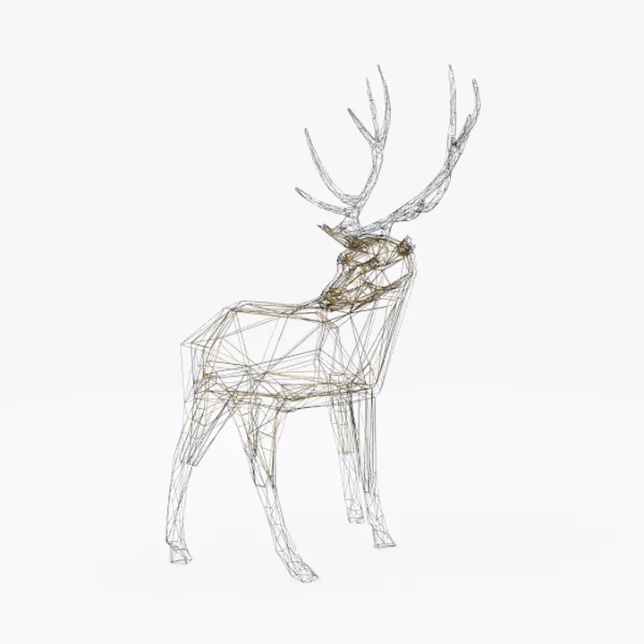 Minimalist Metal Wireframe Deer Sculpture 3D Model