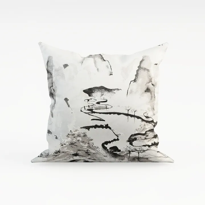 Minimalist Chinese Ink Painting Fabric Throw Pillow 3D Model