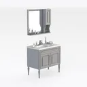 Modern Gray Solid Wood Bathroom Vanity with Wall Mounted Mirror Cabinet 3D Model Right 45 Degree View