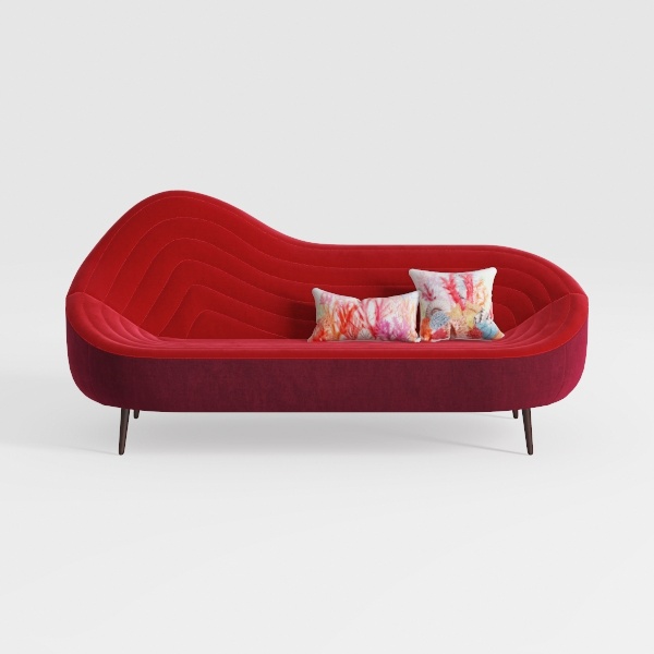 Lip-Shaped Velvet Loveseat Sofa, 80 Inch Red State