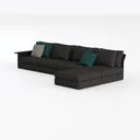 Minimalist Dark Fabric L-shaped Sectional Sofa with Throw Pillows 3D Model Left 45 Degree View