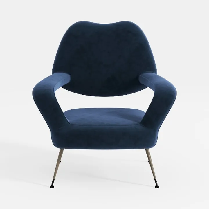 Modern Navy Velvet Metal Leg Armchair 3D Model