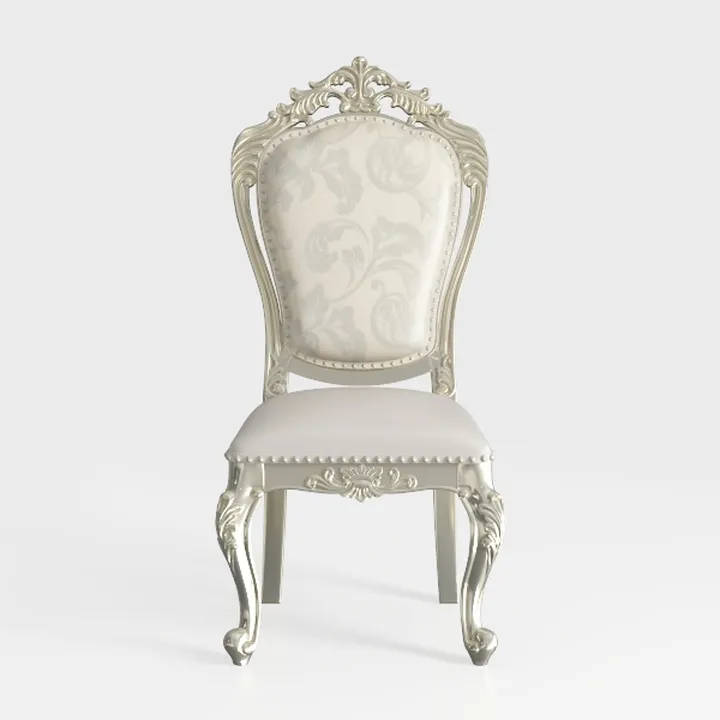 Vintage French Upholstered Carved Wood Dining Chair 3D Model