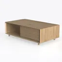 Minimalist Solid Oak Coffee Table with Storage Open Shelf 3D Model Left 45 Degree View