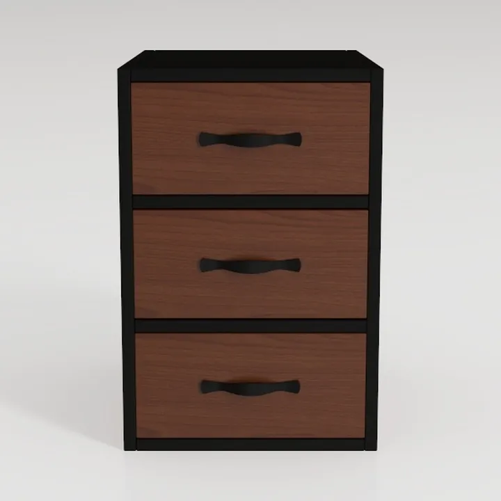 Minimalist Walnut Black Metal 3 Drawer Nightstand 3D Model