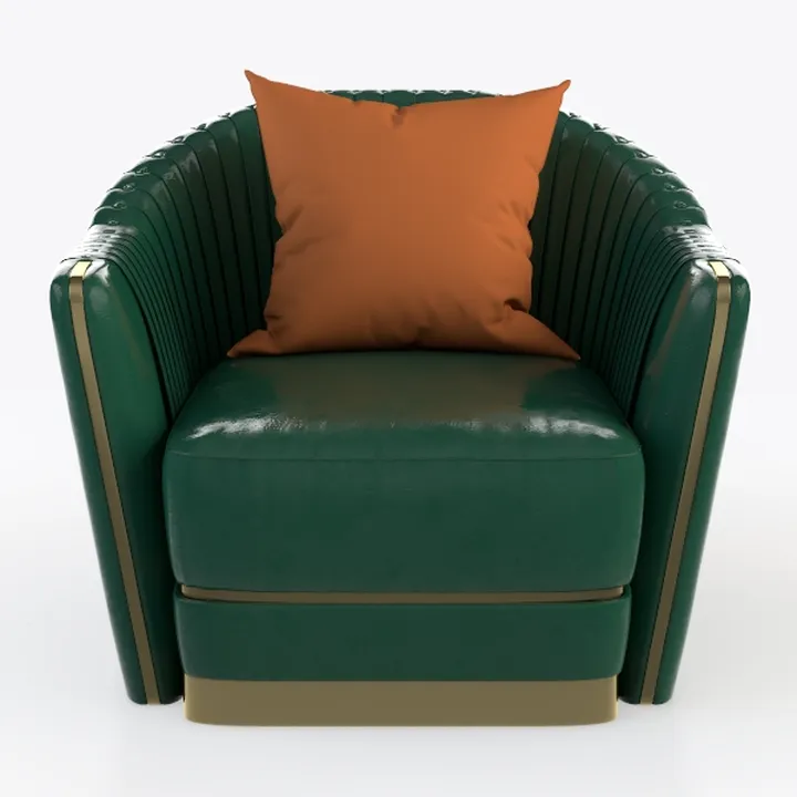 Modern Luxury Green Leather Gold Trim Armchair 3D Model