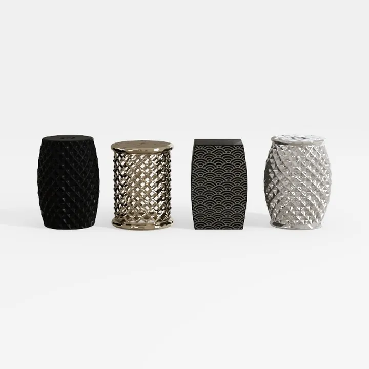 Modern Metallic Fabric Textured Accent Stools 3D Model