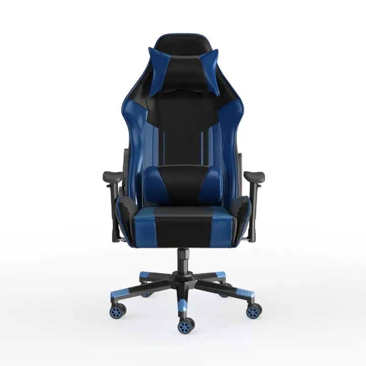 Blue Black Leather Gaming Chair with Lumbar Pillow Headrest 3D Model