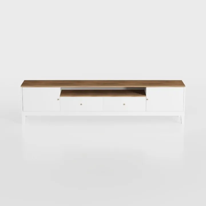 Minimalist Two Tone Solid Wood TV Stand With Storage Drawers 3D Model