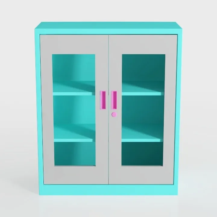 Modern Glass Fronted Metal Cabinet With Bright Color Accents 3D Model