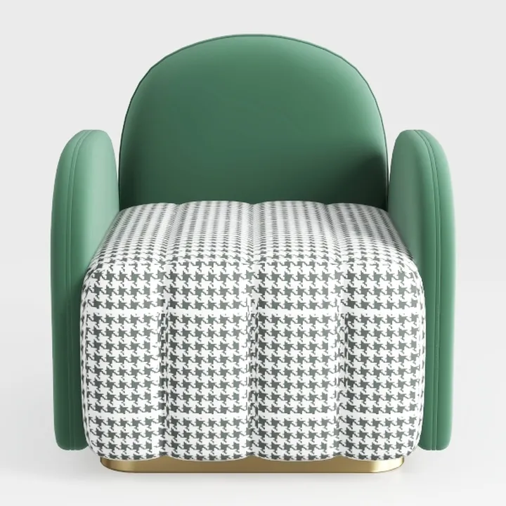 Modern Houndstooth Fabric Green Velvet Armchair 3D Model
