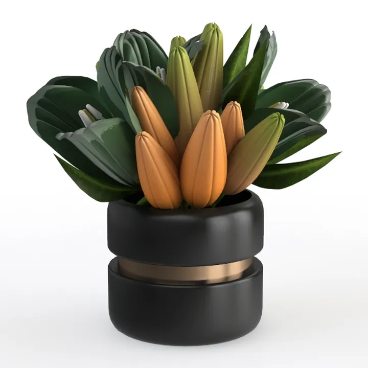 Modern Black Gold Brass Tabletop Potted Plant 3D Model