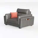Modern Gray Leather Accent Chair With Decorative Throw Pillow 3D Model Left 45 Degree View