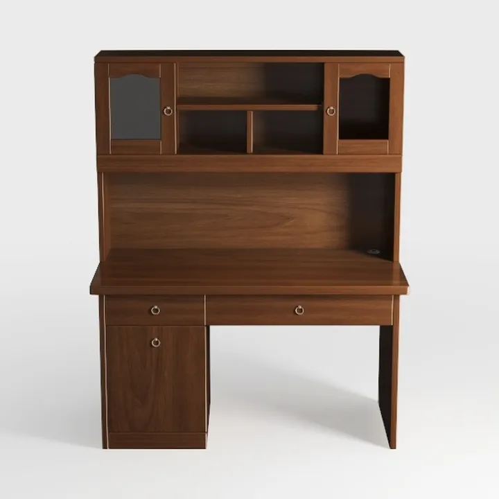 Solid Walnut Wood Modern Home Office Desk With Hutch Storage 3D Model