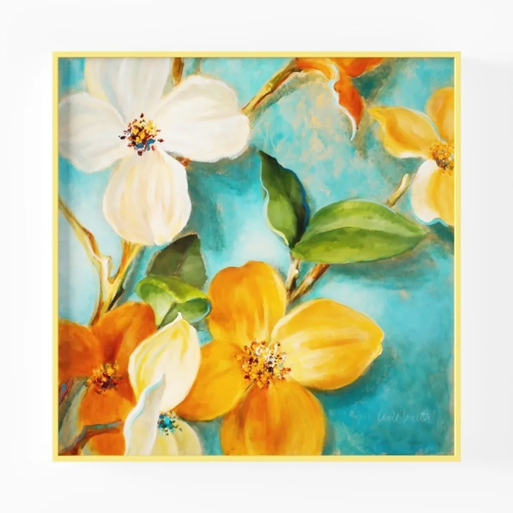 LAIART Cute Bunny Wall Art Blue Flowers Canvas