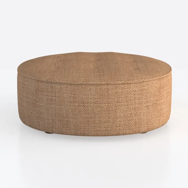 Tate Round Genuine Leather Ottoman in Tan Brown