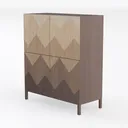 Minimalist Ombre Chevron Solid Wood Storage Cabinet 3D Model Left 45 Degree View