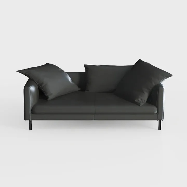Modern Black Leather Loveseat Sofa With Throw Pillows 3D Model
