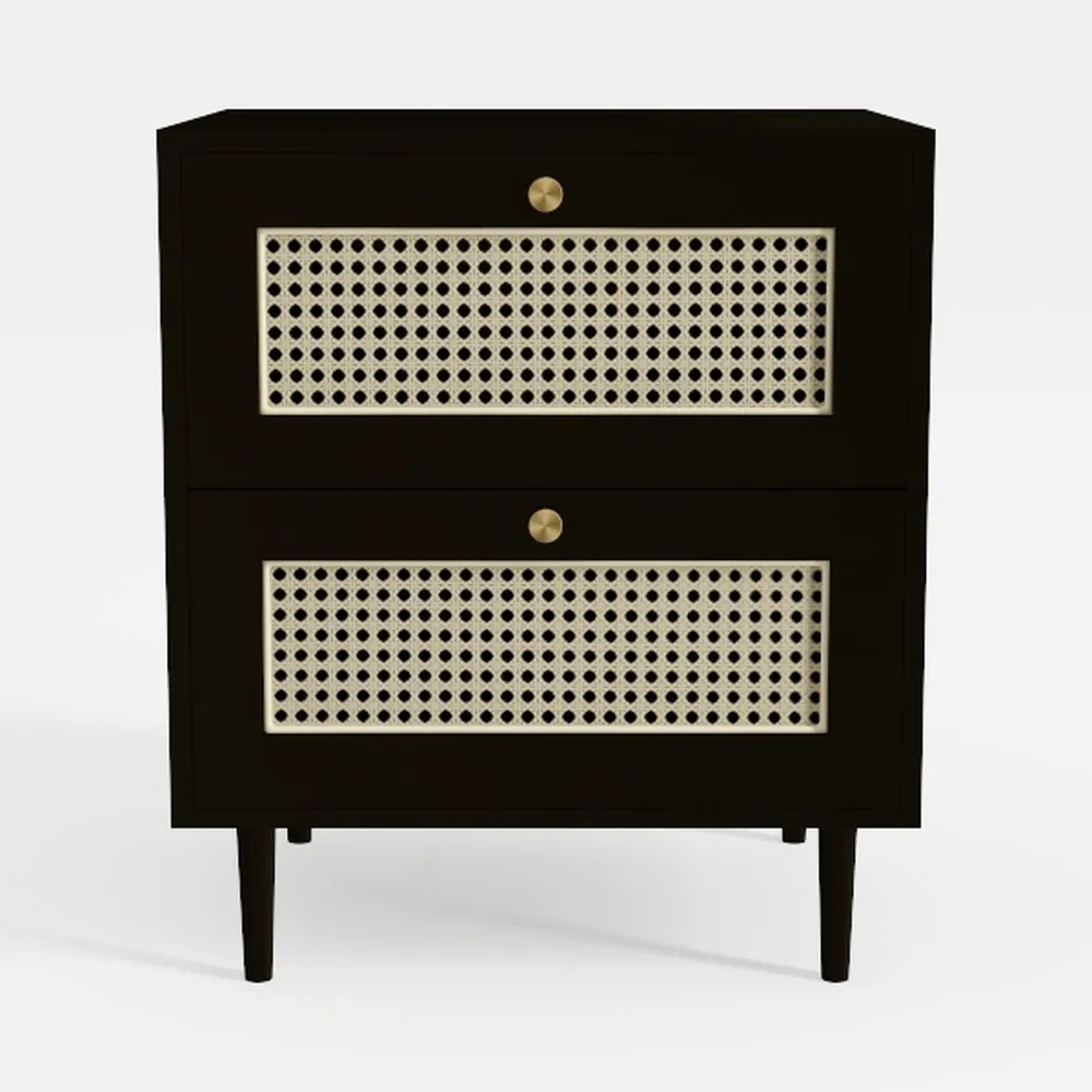 Modern Nightstand Wabi-sabi Style Wooden Rattan