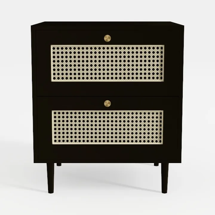 Modern Nightstand Wabi-sabi Style Wooden Rattan