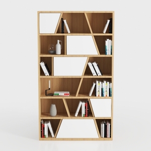 Minimalist Solid Wood Asymmetrical Bookshelf 3D Model