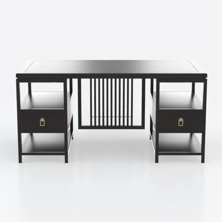 Minimalist Chinese Style Solid Wood Office Desk with Storage Drawers 3D Model