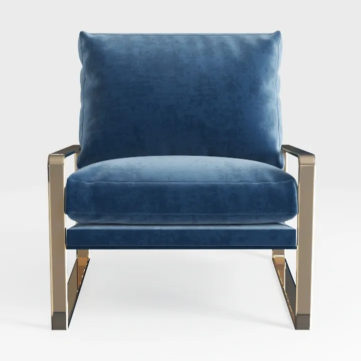Modern Navy Velvet Gold Metal Frame Armchair 3D Model
