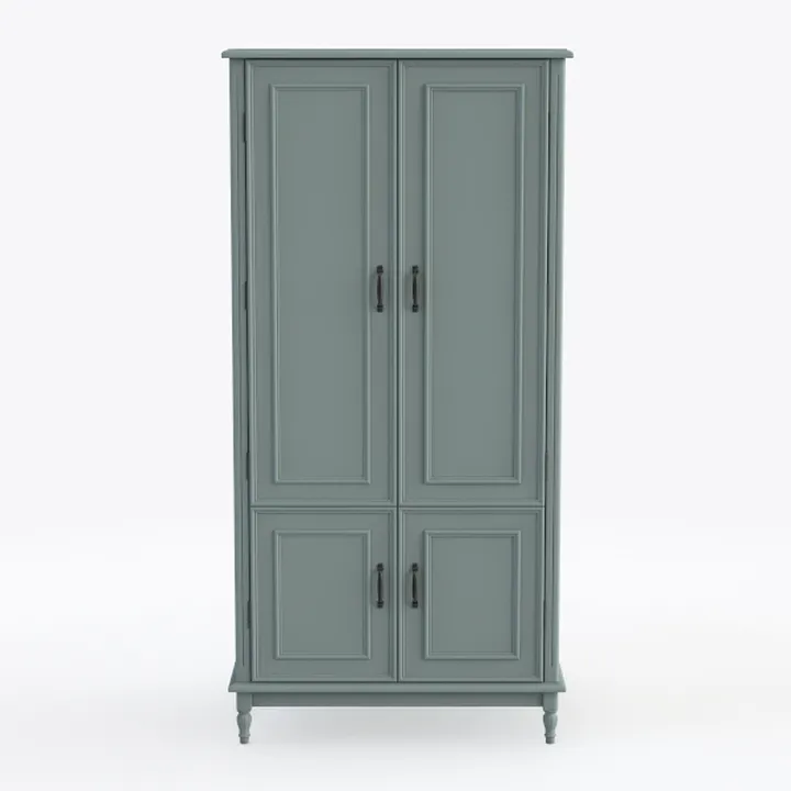 Minimalist Sage Green Solid Wood Wardrobe 3D Model