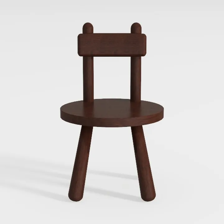 Minimalist Solid Walnut Wood Kids Chair 3D Model