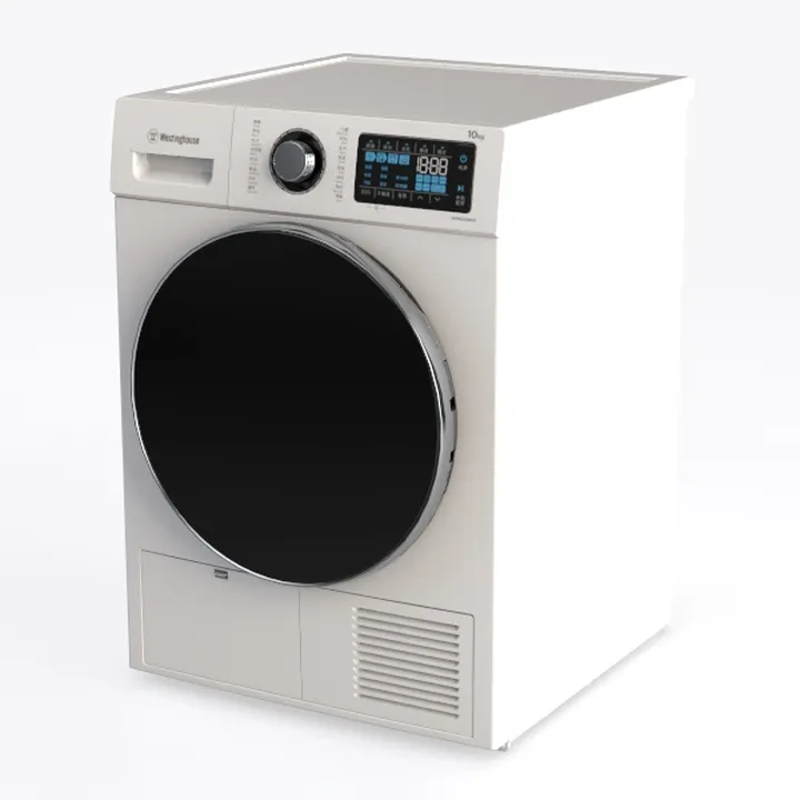 White Front Loading Clothes Dryer 10kg Capacity Digital Control 3D Model