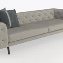 Modern Tufted Gray Leather Sofa With Throw Pillows 3D Model Left 45 Degree View