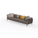Modern Minimalist Brown Leather Sofa With Decorative Throw Pillows 3D Model Left 45 Degree View