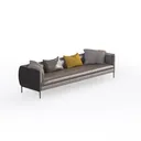 Modern Minimalist Brown Leather Sofa With Decorative Throw Pillows 3D Model Right 45 Degree View