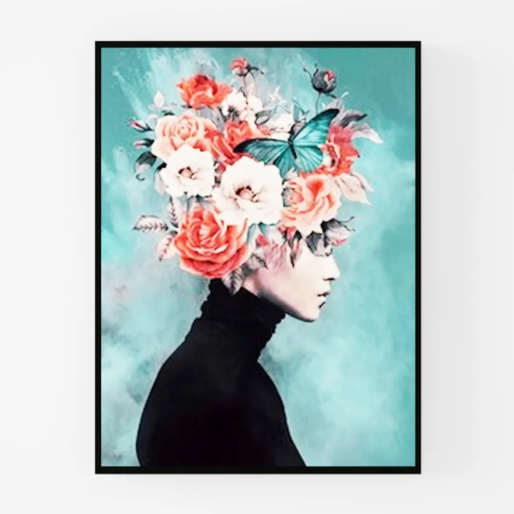 Yidepot Teal Gold Flowers Wall Decor - 12"x15