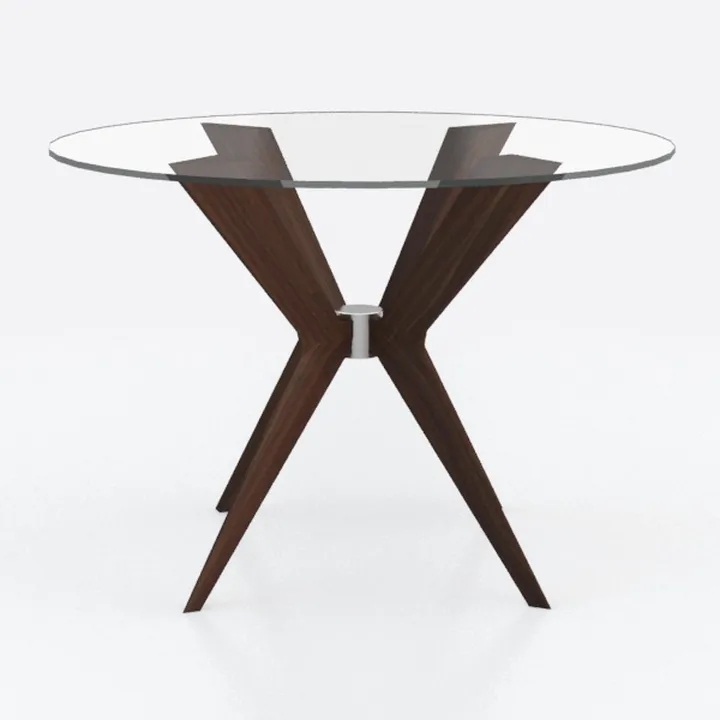 Modern Walnut Glass Top Round Dining Table 3D Model
