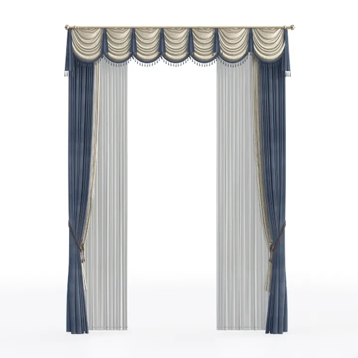 Luxury Fabric Double Layer Curtain With Valance 3D Model