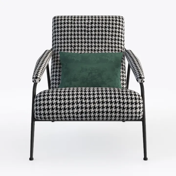 Houndstooth Fabric Black Metal Frame Armchair 3D Model