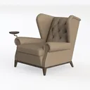 Classic Tufted Leather Wingback Armchair with Attached Side Table 3D Model Left 45 Degree View