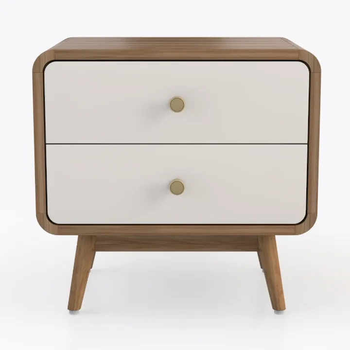 Mid Century Modern Solid Wood Two Drawer Nightstand 3D Model