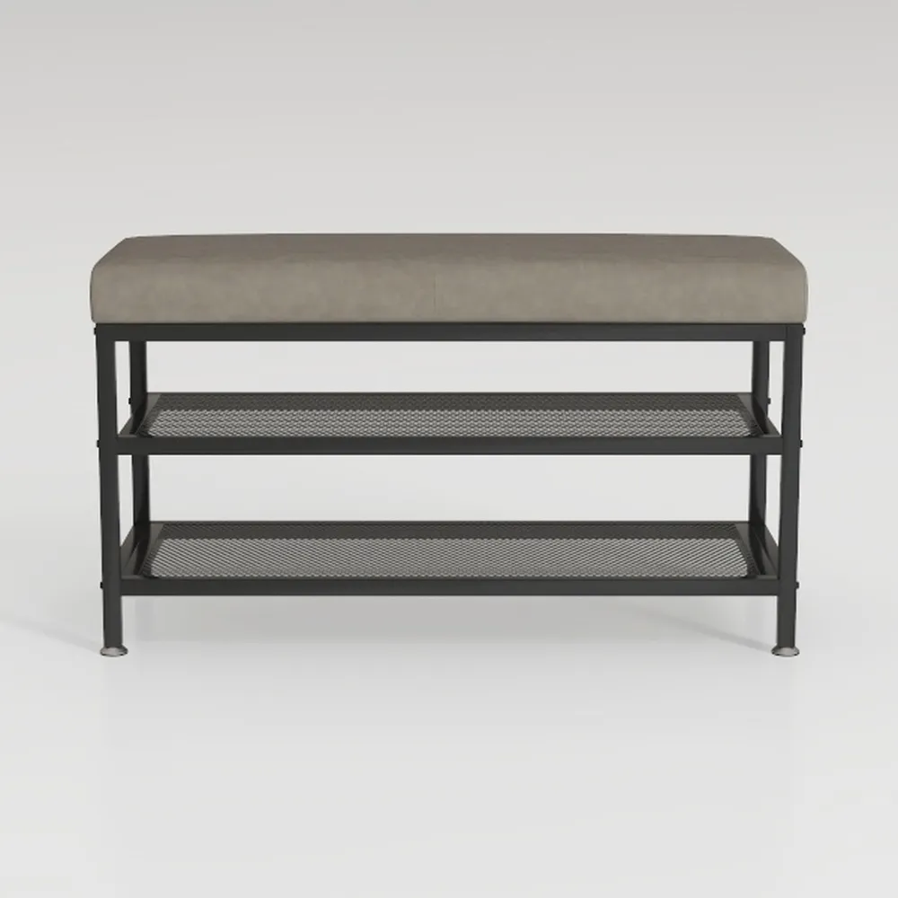 Brown Shoe Bench, Entryway Bench with Leather