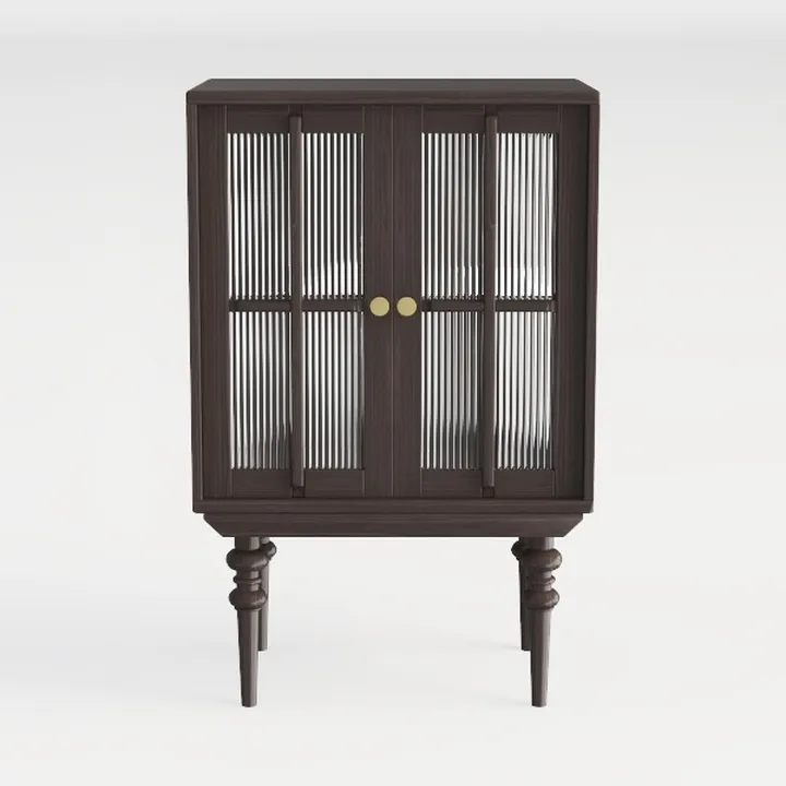 Modern Solid Wood Fluted Glass Accent Cabinet 3D Model