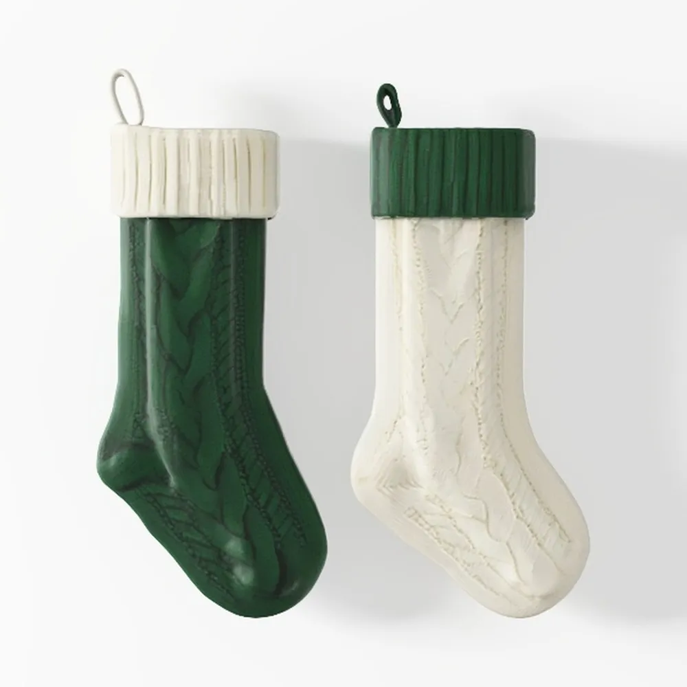 18 Inches Large Size Cable Knitted Stocking_ai generated