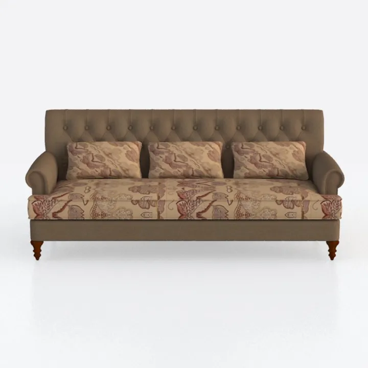 Vintage Tufted Fabric Floral Pattern Three Seat Sofa 3D Model